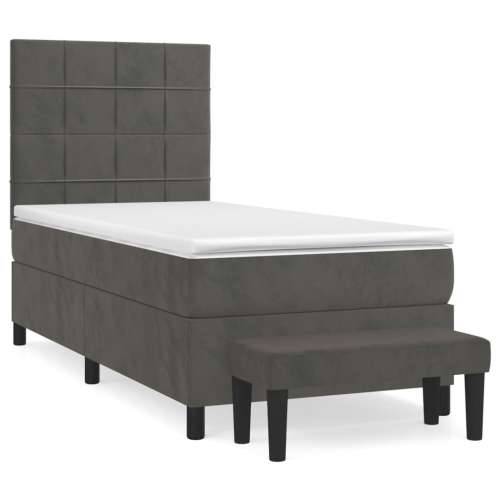 Box spring krevet s madracem tamnosivi 100x200 cm baršunasti - Tamno siva 100 x 200 cm Blok s kvadratima Cijena