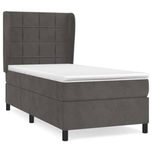 Box spring krevet s madracem tamnosivi 100x200 cm baršunasti - Tamno siva 100 x 200 cm Blok s kvadratima Cijena