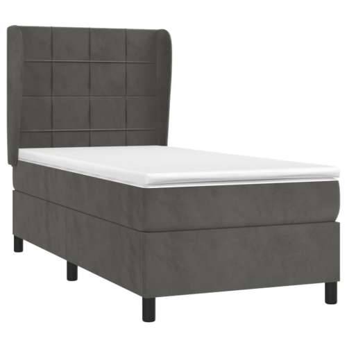 Box spring krevet s madracem tamnosivi 100x200 cm baršunasti - Tamno siva 100 x 200 cm Blok s kvadratima Cijena