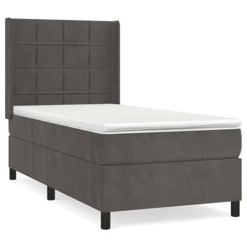 Box spring krevet s madracem tamnosivi 100x200 cm baršunasti - Tamno siva 100 x 200 cm Blok s kvadratima Cijena