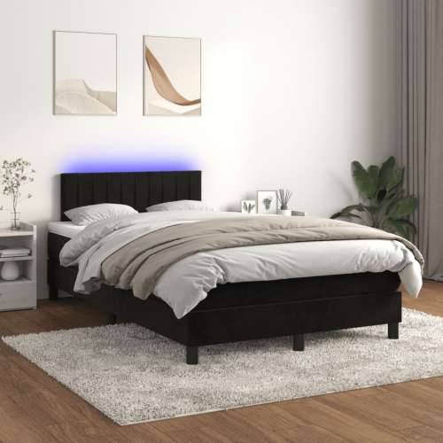 Krevet box spring s madracem LED crni 120 x 200 cm baršun - Crna 120 x 200 cm Okomite pruge Cijena