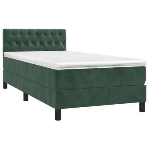 Krevet box spring s madracem LED tamnozeleni 100x200 cm baršun - Tamnozelena 100 x 200 cm Dizajn s gumbima Cijena