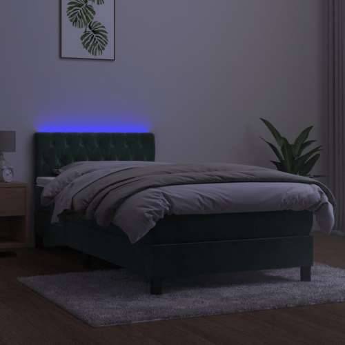 Krevet box spring s madracem LED tamnozeleni 100x200 cm baršun - Tamnozelena 100 x 200 cm Dizajn s gumbima Cijena
