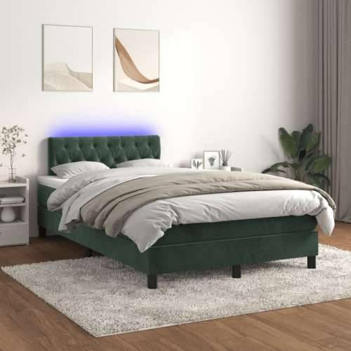 Krevet box spring s madracem LED tamnozeleni 120x200 cm baršun - Tamnozelena 120 x 200 cm Dizajn s gumbima Cijena