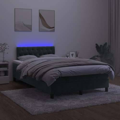 Krevet box spring s madracem LED tamnozeleni 120x200 cm baršun - Tamnozelena 120 x 200 cm Dizajn s gumbima Cijena
