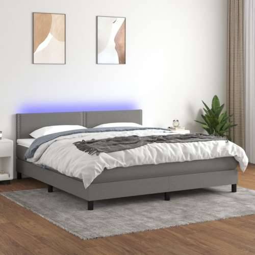 Krevet box spring s madracem LED tamnosivi 160x200 cm tkanina - Tamno siva 160 x 200 cm Obično s čavlima Cijena