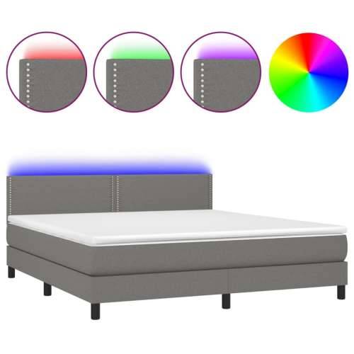 Krevet box spring s madracem LED tamnosivi 160x200 cm tkanina - Tamno siva 160 x 200 cm Obično s čavlima Cijena