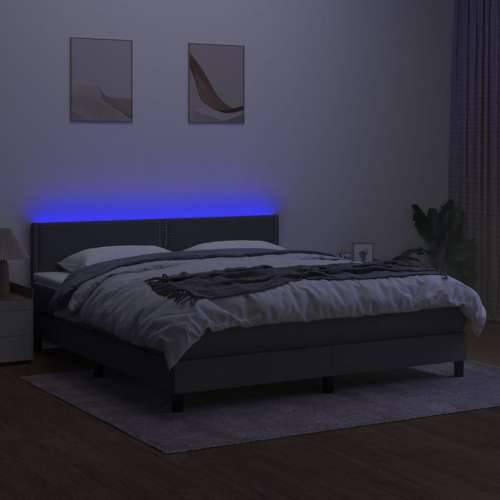 Krevet box spring s madracem LED tamnosivi 160x200 cm tkanina - Tamno siva 160 x 200 cm Obično s čavlima Cijena