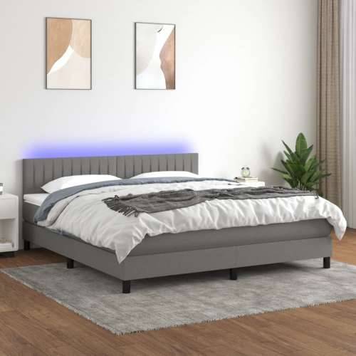 Krevet box spring s madracem LED tamnosivi 160x200 cm tkanina - Tamno siva 160 x 200 cm Okomite pruge Cijena