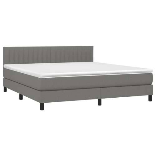 Krevet box spring s madracem LED tamnosivi 160x200 cm tkanina - Tamno siva 160 x 200 cm Okomite pruge Cijena