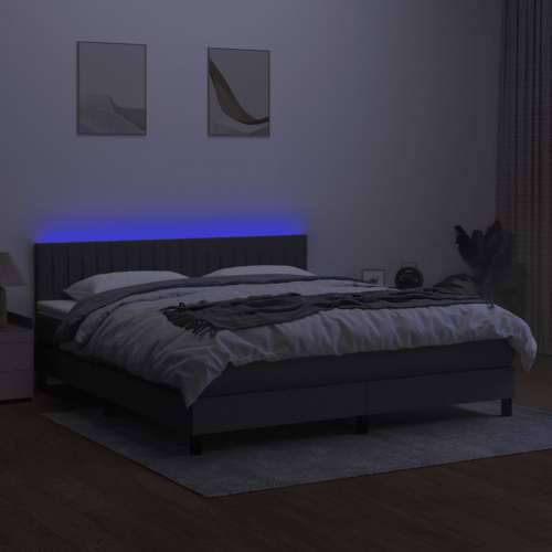 Krevet box spring s madracem LED tamnosivi 160x200 cm tkanina - Tamno siva 160 x 200 cm Okomite pruge Cijena