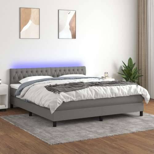 Krevet box spring s madracem LED tamnosivi 160x200 cm tkanina - Tamno siva 160 x 200 cm Dizajn s gumbima Cijena
