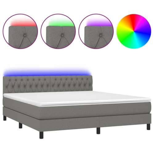 Krevet box spring s madracem LED tamnosivi 160x200 cm tkanina - Tamno siva 160 x 200 cm Dizajn s gumbima Cijena