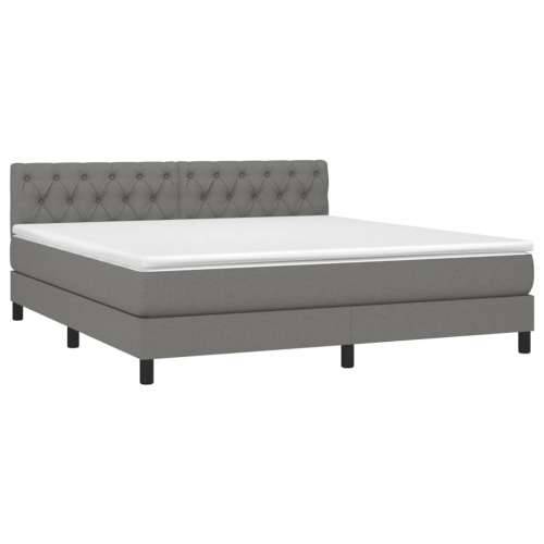 Krevet box spring s madracem LED tamnosivi 160x200 cm tkanina - Tamno siva 160 x 200 cm Dizajn s gumbima Cijena