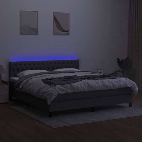 Krevet box spring s madracem LED tamnosivi 160x200 cm tkanina - Tamno siva 160 x 200 cm Dizajn s gumbima Cijena
