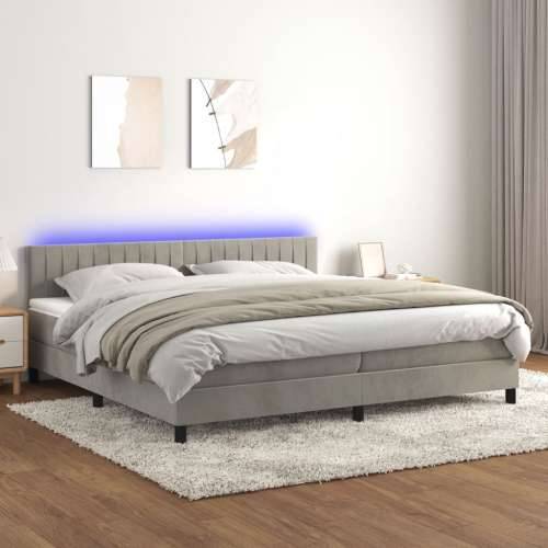 Krevet box spring s madracem LED svjetlosivi 200x200 cm baršun - Svjetlosiva 200 x 200 cm Okomite pruge Cijena