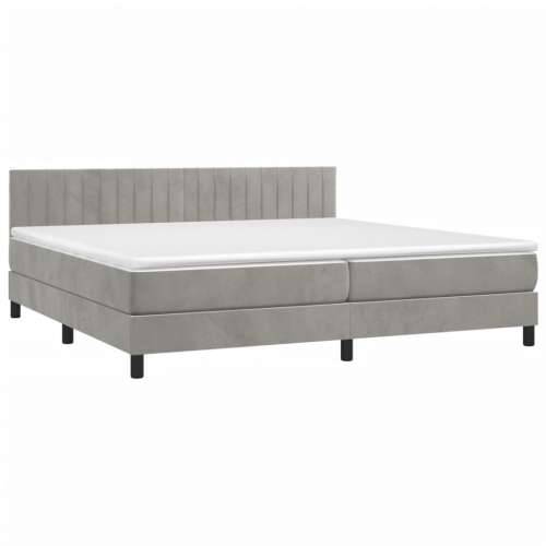Krevet box spring s madracem LED svjetlosivi 200x200 cm baršun - Svjetlosiva 200 x 200 cm Okomite pruge Cijena