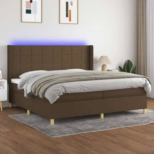 Krevet box spring s madracem LED tamnosmeđi 200x200 cm tkanina - Tamno smeđa 200 x 200 cm Blok s kvadratima Cijena