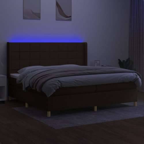 Krevet box spring s madracem LED tamnosmeđi 200x200 cm tkanina - Tamno smeđa 200 x 200 cm Blok s kvadratima Cijena