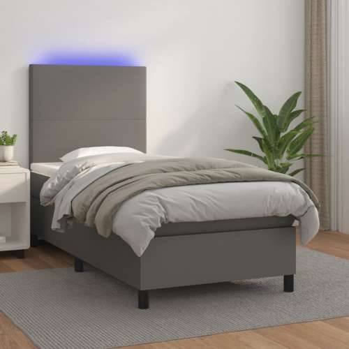 Krevet box spring s madracem LED sivi 90x200 cm od umjetne kože - Siva 90 x 200 cm Gladak dizajn Cijena