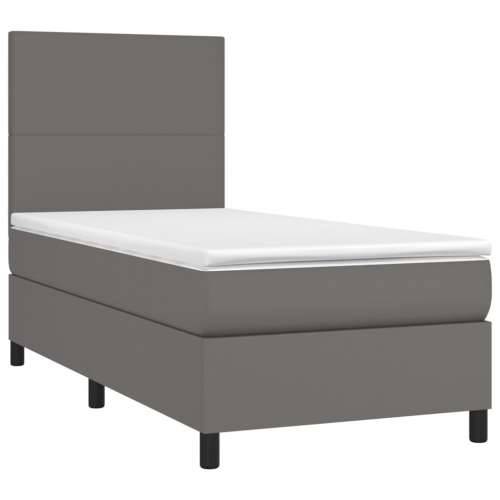 Krevet box spring s madracem LED sivi 90x200 cm od umjetne kože - Siva 90 x 200 cm Gladak dizajn Cijena