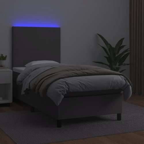 Krevet box spring s madracem LED sivi 90x200 cm od umjetne kože - Siva 90 x 200 cm Gladak dizajn Cijena