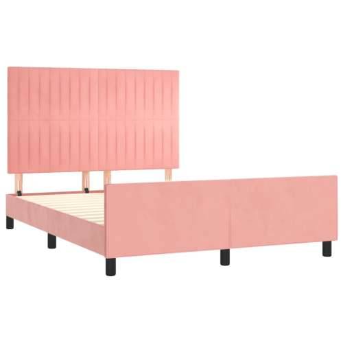 Okvir za krevet s uzglavljem ružičasti 140x200 cm baršunasti - Ružičasta 140 x 200 cm Okomite pruge Cijena
