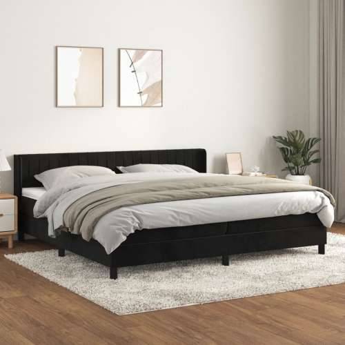 Krevet s oprugama i madracem crni 200x200 cm baršunasti - Crna 200 x 200 cm Okomite pruge Cijena