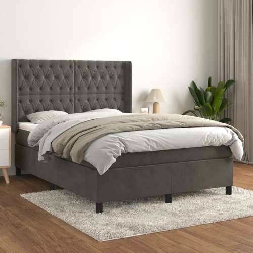 Krevet s oprugama i madracem tamnosivi 140x190 cm baršunasti - Tamno siva 140 x 190 cm Dizajn s gumbima Cijena