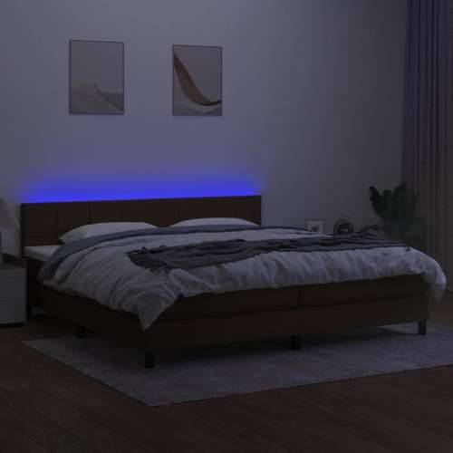 Krevet box spring s madracem LED tamnosmeđi 200x200 cm tkanina - Tamno smeđa 200 x 200 cm Blok s kvadratima Cijena