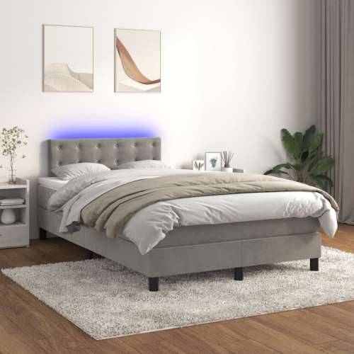 Krevet box spring s madracem LED svjetlosivi 120x200 cm baršun - Svjetlosiva 120 x 200 cm gumbi Cijena