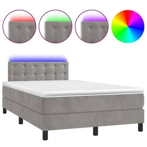 Krevet box spring s madracem LED svjetlosivi 120x200 cm baršun - Svjetlosiva 120 x 200 cm gumbi Cijena