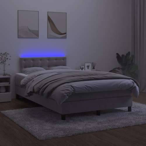 Krevet box spring s madracem LED svjetlosivi 120x200 cm baršun - Svjetlosiva 120 x 200 cm gumbi Cijena