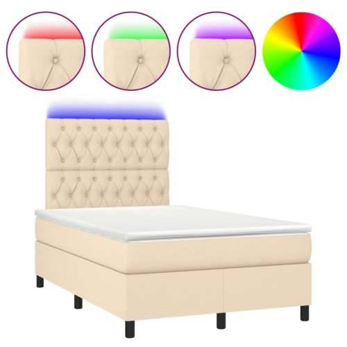 Krevet box spring s madracem LED krem 120 x 200 cm od tkanine - Krema 120 x 200 cm Dizajn s gumbima Cijena
