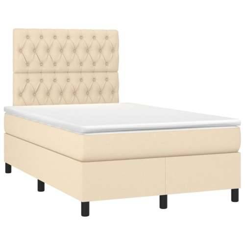 Krevet box spring s madracem LED krem 120 x 200 cm od tkanine - Krema 120 x 200 cm Dizajn s gumbima Cijena