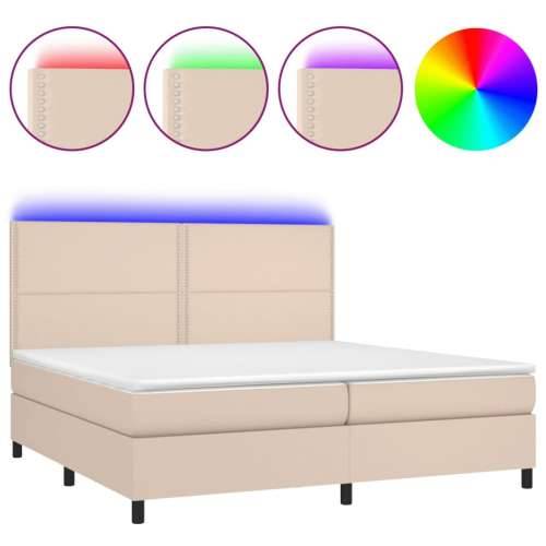 Krevet box spring madrac LED cappuccino 200x200cm umjetna koža Cijena
