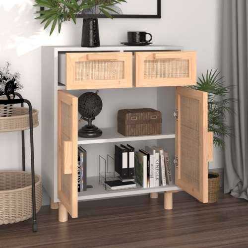 Komoda bijela 60 x 30 x 75 cm masivna borovina i prirodni ratan - Bijela 1 Cijena