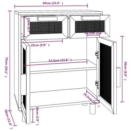 Komoda bijela 60 x 30 x 75 cm masivna borovina i prirodni ratan - Bijela 1 Cijena