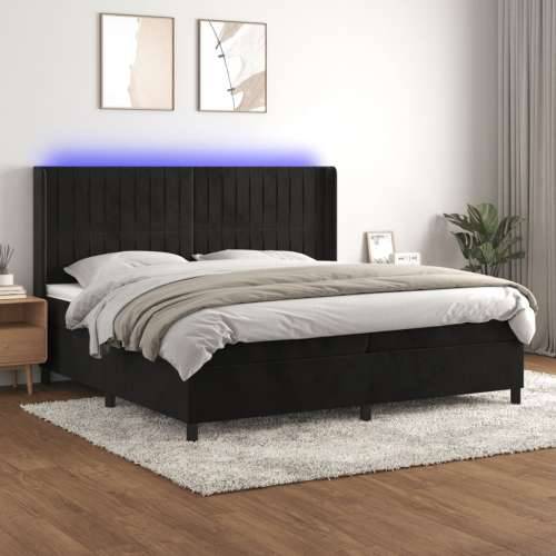 Krevet box spring s madracem LED crni 200x200 cm baršun Cijena