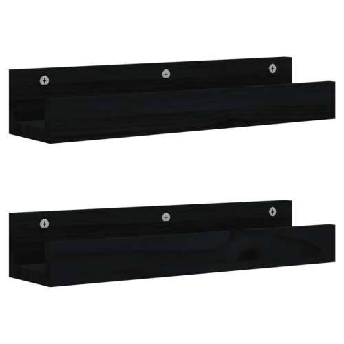 Zidne police 2 kom crne 50 x 12 x 9 cm od masivne borovine - Crna 50 x 12 x 9 cm 1 Cijena
