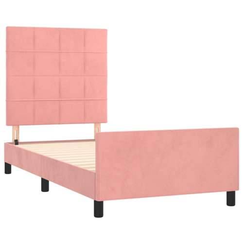 Okvir za krevet s uzglavljem ružičasti 100x200 cm baršunasti - Ružičasta 100 x 200 cm Blok s kvadratima Cijena