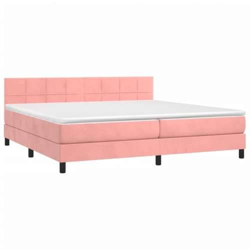 Krevet box spring s madracem LED ružičasti 200x200cm baršunasti - Ružičasta 200 x 200 cm Blok s kvadratima Cijena