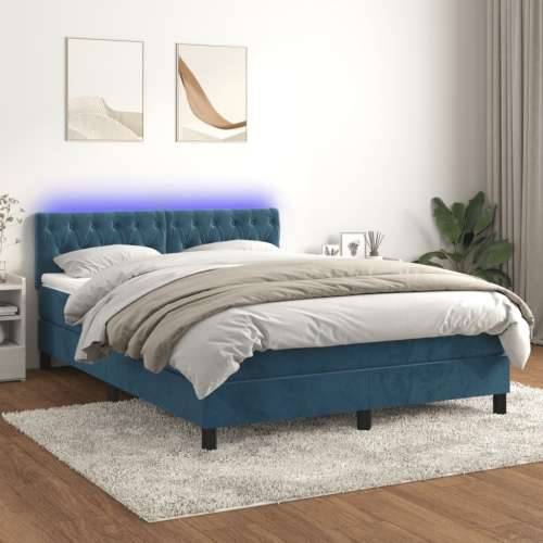 Krevet box spring s madracem LED tamnoplavi 140x200 cm baršun - Tamno plava 140 x 200 cm Dizajn s gumbima Cijena