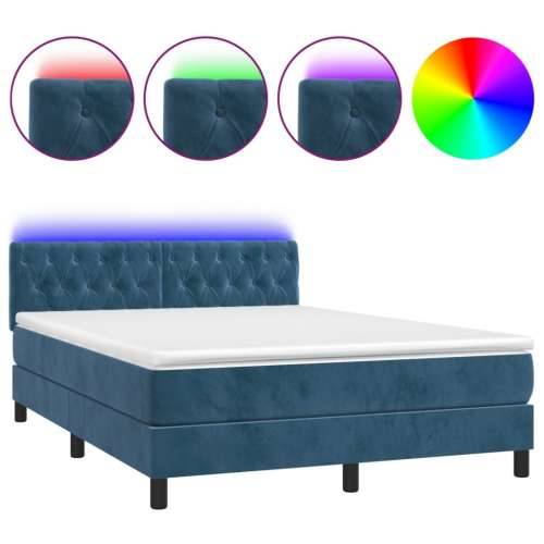 Krevet box spring s madracem LED tamnoplavi 140x200 cm baršun - Tamno plava 140 x 200 cm Dizajn s gumbima Cijena