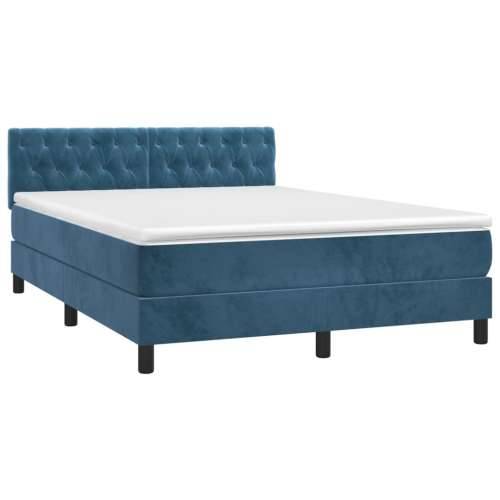 Krevet box spring s madracem LED tamnoplavi 140x200 cm baršun - Tamno plava 140 x 200 cm Dizajn s gumbima Cijena