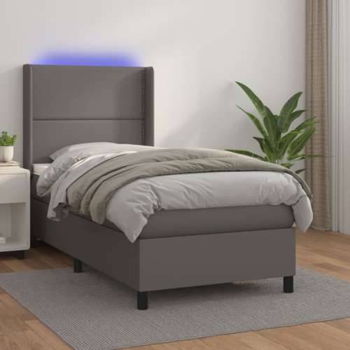 Krevet box spring s madracem LED sivi 100x200cm od umjetne kože - Siva 100 x 200 cm Obično s čavlima Cijena