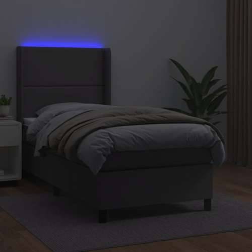 Krevet box spring s madracem LED sivi 100x200cm od umjetne kože - Siva 100 x 200 cm Obično s čavlima Cijena