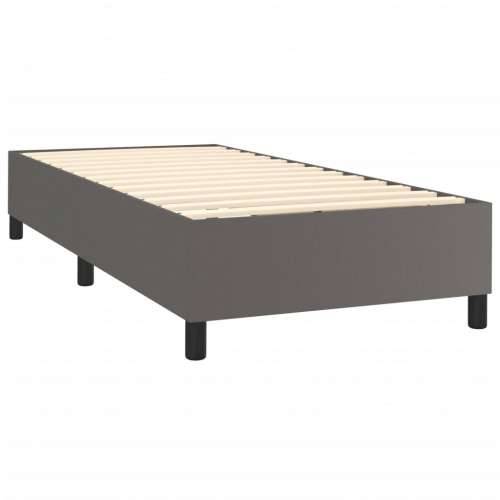 Krevet box spring s madracem LED sivi 100x200cm od umjetne kože - Siva 100 x 200 cm Obično s čavlima Cijena