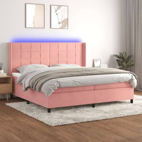 Krevet box spring s madracem LED ružičasti 200x200cm baršunasti - Ružičasta 200 x 200 cm Blok s kvadratima Cijena
