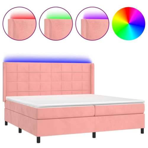 Krevet box spring s madracem LED ružičasti 200x200cm baršunasti - Ružičasta 200 x 200 cm Blok s kvadratima Cijena